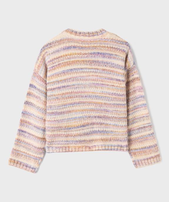 Pull court et large en maille fantaisie à rayures colorées fille vue3 - GEMO (JUNIOR) - GEMO