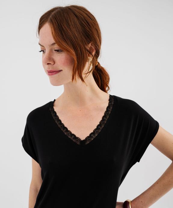 Tee-shirt manches ultra courtes avec col V en dentelle femme vue2 - GEMO 4G FEMME - GEMO