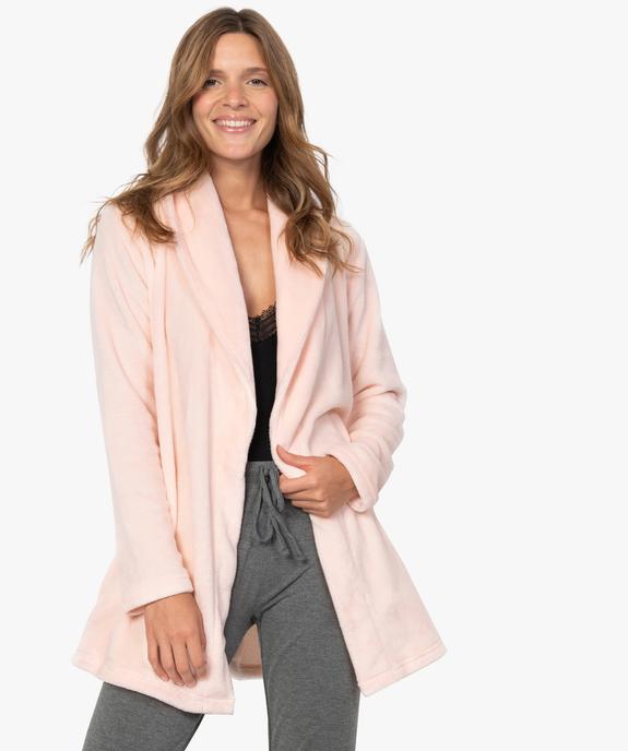 Peignoir femme en matière duveteuse avec ceinture vue1 - GEMO(HOMWR FEM) - GEMO