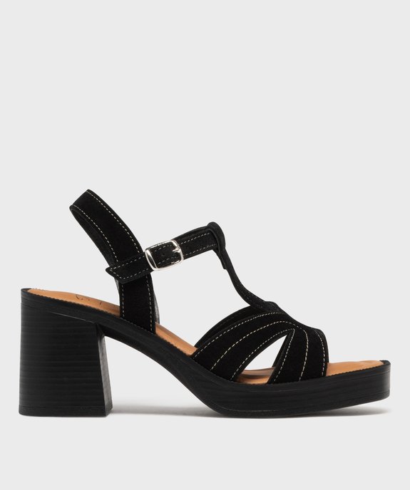 Sandales à talon en cuir suédé surpiqué femme - Tanéo  vue2 - TANEO - GEMO