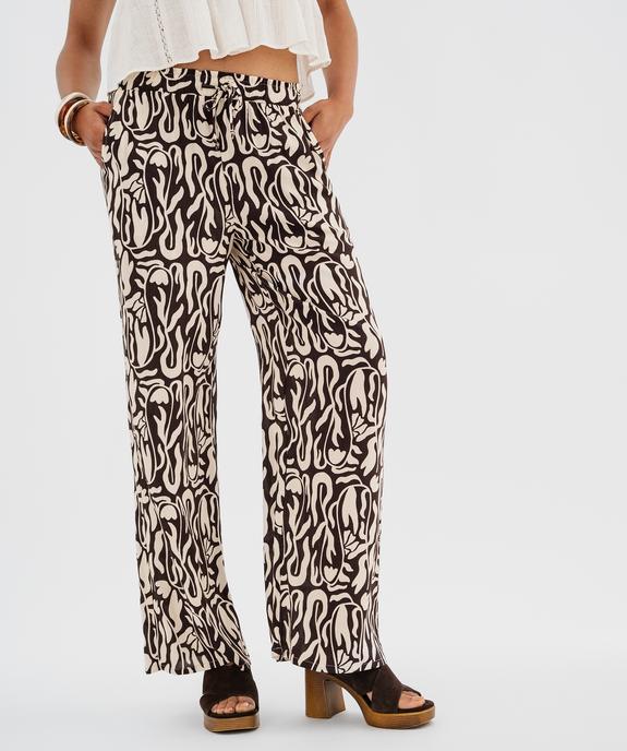 Pantalon large en viscose froissée femme vue1 - GEMO 4G FEMME - GEMO
