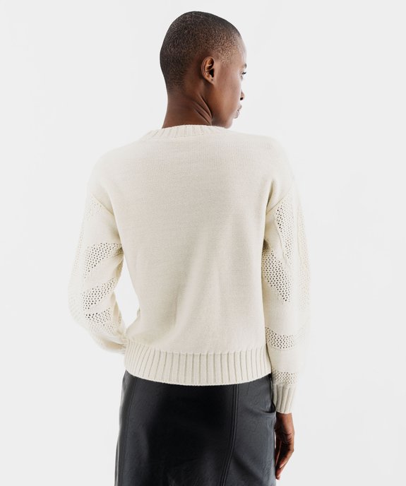 Pull col rond en maille ajourée femme vue3 - GEMO(FEMME PAP) - GEMO