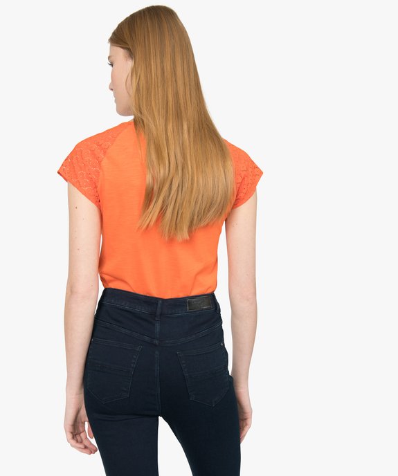 Tee-shirt femme à manches dentelle contenant du coton bio vue3 - GEMO 4G FEMME - GEMO