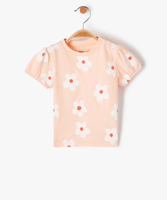 Tee-shirt bébé fille fleuri à manches courtes ballon vue1 - GEMO(BEBE DEBT) - GEMO