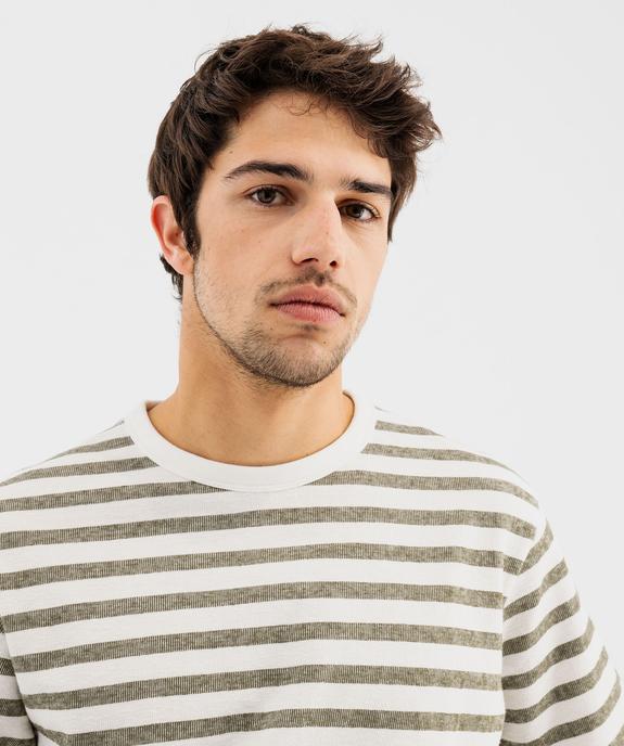 Tee-shirt manches courtes en maille rayée homme vue2 - GEMO 4G HOMME - GEMO