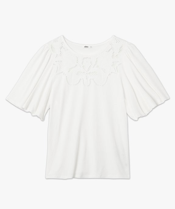 Tee-shirt femme à manches volants avec col brodé vue4 - GEMO 4G FEMME - GEMO