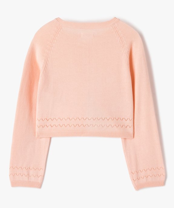 Gilet fille court en maille fine ajourée vue4 - GEMO (ENFANT) - GEMO