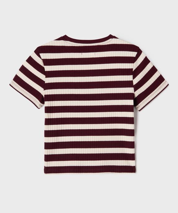Tee-shirt manches courtes en maille côtelée à rayures fille vue3 - GEMO 4G FILLE - GEMO