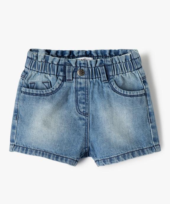 Short bébé fille en jean avec ceinture élastiquée vue1 - GEMO(BEBE DEBT) - GEMO