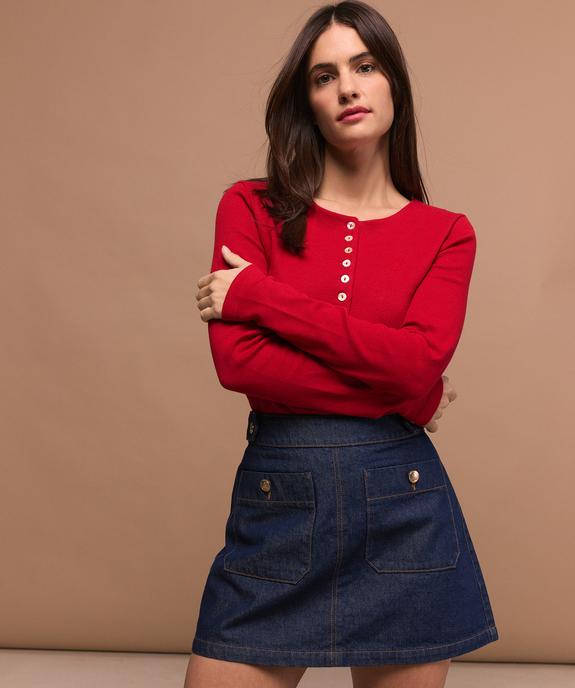 Jupe en jean courte  trapèze femme - LuluCastagnette vue1 - LULUCASTAGNETTE - GEMO