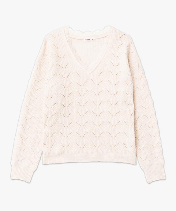 Pull ajouré avec col V en dentelle femme vue4 - GEMO 4G FEMME - GEMO