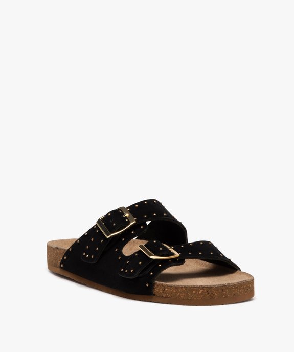 Mules femme unies en cuir suédé avec larges brides à clous  vue2 - GEMO (CASUAL) - GEMO