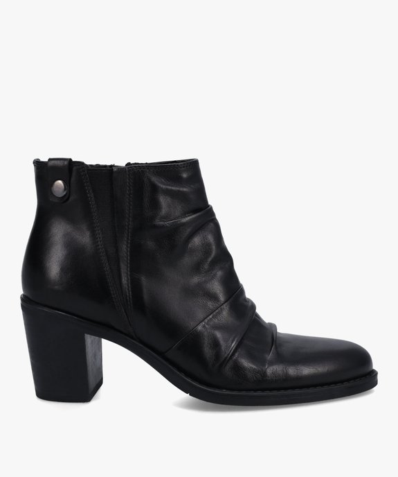 Boots femme à talon dessus en cuir drapé uni vue1 - GEMO(URBAIN) - GEMO