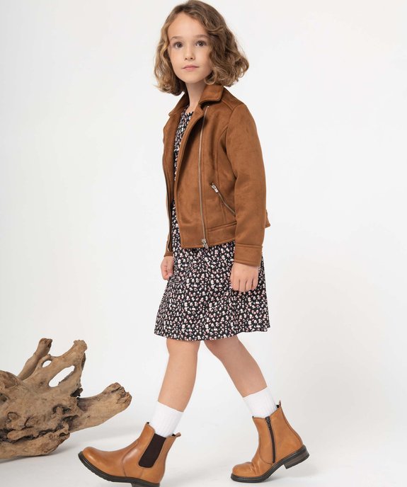Blouson fille style biker en suédine  vue6 - GEMO (ENFANT) - GEMO