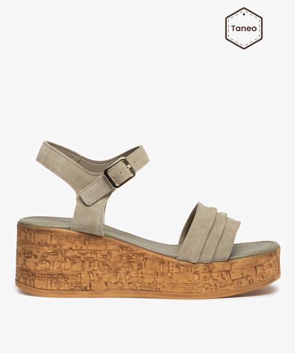Sandales femme dessus cuir suédé plissé - Tanéo vue1 - TANEO - GEMO
