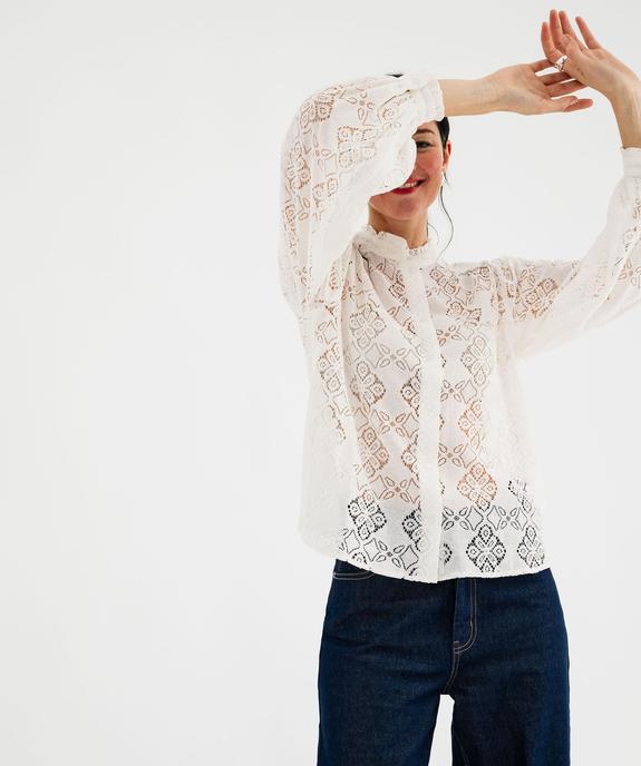 Chemise en maille ajourée et col volanté femme vue1 - GEMO(FEMME PAP) - GEMO