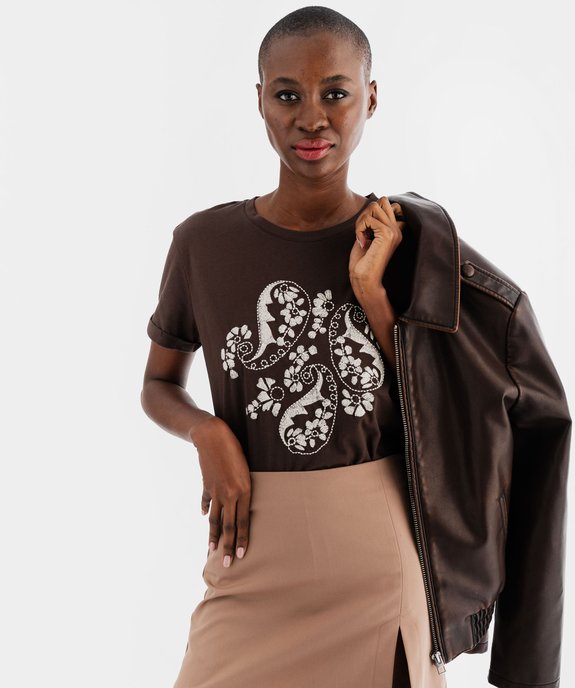 Tee-shirt manches courtes avec motif brodé femme vue1 - GEMO(FEMME PAP) - GEMO