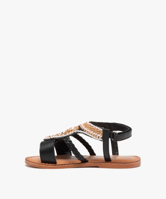 Sandales fille en cuir dessus en perles et à scratch vue3 - GEMO (ENFANT) - GEMO