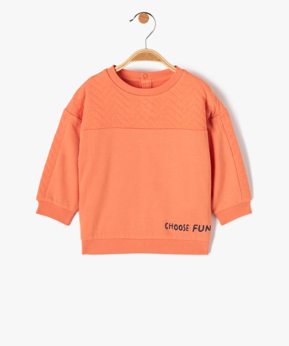 Sweat bébé garçon à plastron matelassé vue1 - GEMO(BEBE DEBT) - GEMO