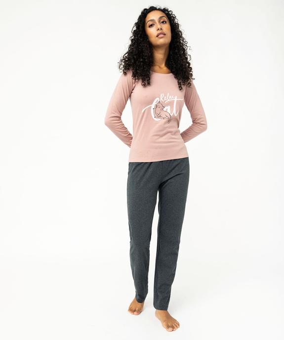 Pyjama bicolore avec motif femme vue1 - GEMO 4G FEMME - GEMO