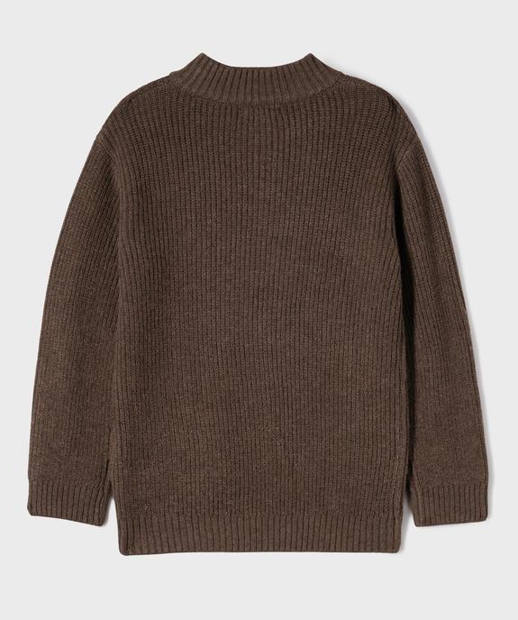Pull en maille côtelée avec col montant zippé garçon vue3 - GEMO (ENFANT) - GEMO