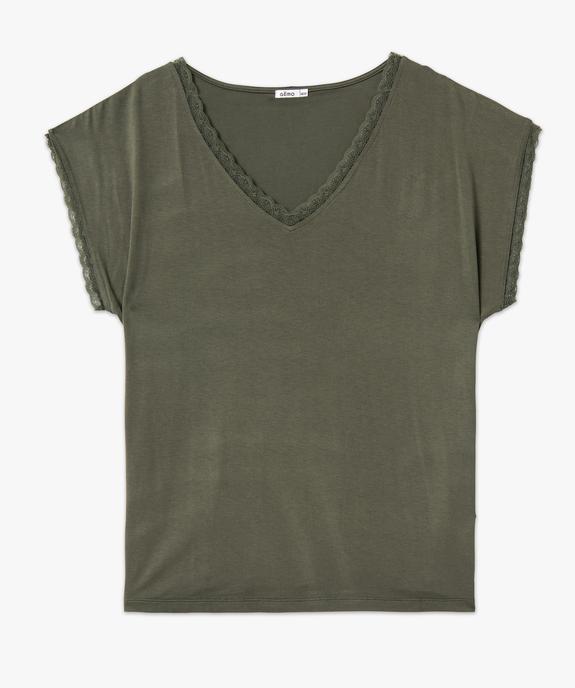 Tee-shirt femme grande taille à manches courtes et col V et dentelle  vue4 - GEMO 4G GT - GEMO
