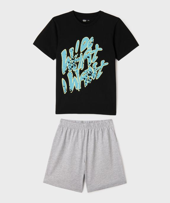 Pyjashort bicolore avec inscription graffiti garçon vue1 - GEMO 4G GARCON - GEMO