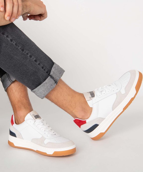 Baskets homme dessus cuir à semelle contrastante – Tanéo vue1 - TANEO - GEMO