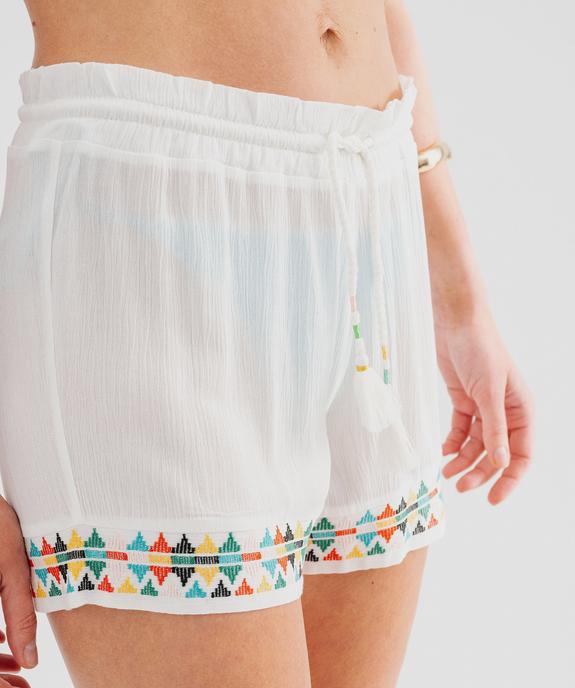 Short de plage en viscose froissée brodée femme vue2 - GEMO 4G FEMME - GEMO