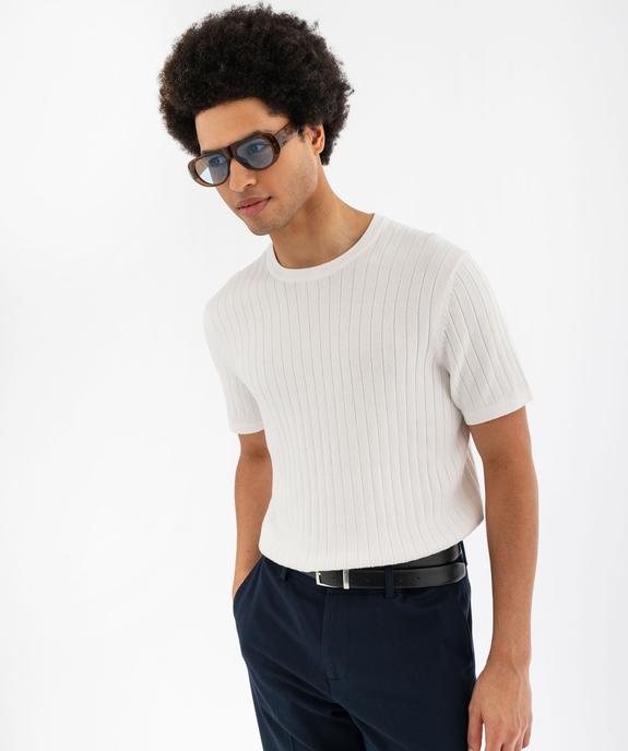 Tee-shirt manches courtes en maille côtelée homme vue1 - GEMO 4G HOMME - GEMO