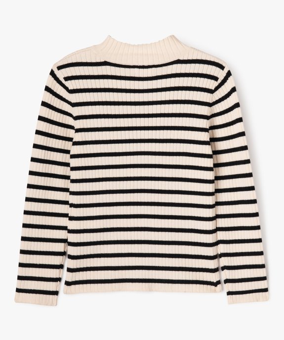 Pull rayé en maille côtelée à col montant fille vue3 - GEMO 4G FILLE - GEMO
