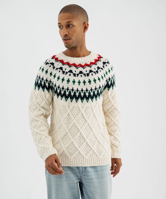 Pull jacquard en grosse maille douillette fantaisie homme vue2 - GEMO (HOMME) - GEMO