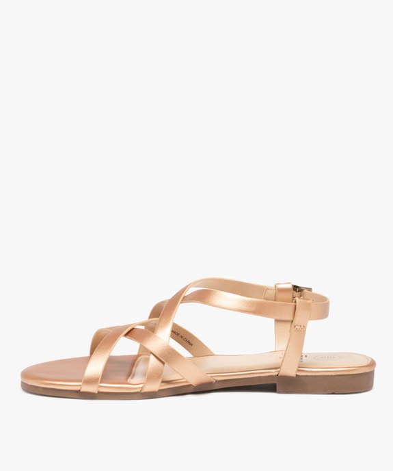 Sandales femme unies à talon plat et fines brides croisées vue3 - GEMO (CASUAL) - GEMO