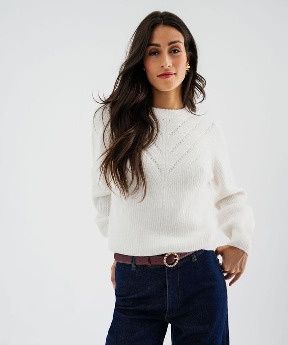 Pull en maille douce et extensible à plastron ajouré femme vue1 - GEMO 4G FEMME - GEMO