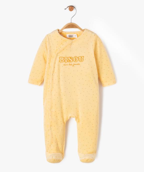 Pyjama en velours à motifs pois et inscription pailletée bébé fille vue1 - GEMO 4G BEBE - GEMO