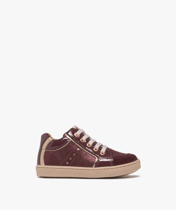 Baskets bébé fille en cuir vernies et à paillettes avec lacets - NA! vue1 - NA! - GEMO