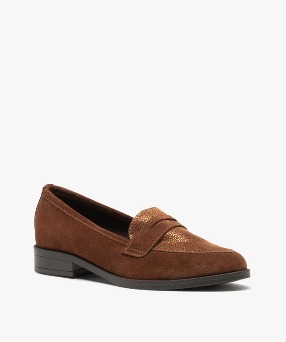 Mocassins dessus cuir avec empiècement scintillant femme - Tanéo vue2 - TANEO - GEMO