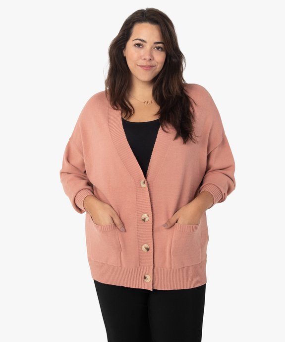 Gilet femme grande taille en maille souple et gros boutons vue1 - GEMO (G TAILLE) - GEMO