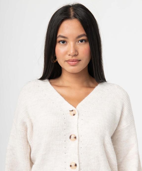 Gilet femme avec col V et détails ajourés vue2 - GEMO(FEMME PAP) - GEMO