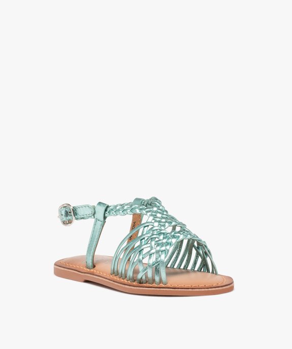 Sandales fille à fines brides en cuir tressées métallisées vue2 - GEMO (ENFANT) - GEMO