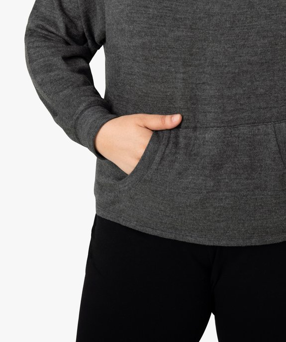 Haut de pyjama femme a manches longues et poche kangourou gris fonce GEMO