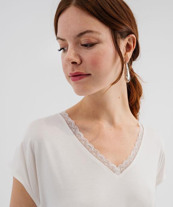 Tee-shirt manches ultra courtes avec col V en dentelle femme vue2 - GEMO 4G FEMME - GEMO