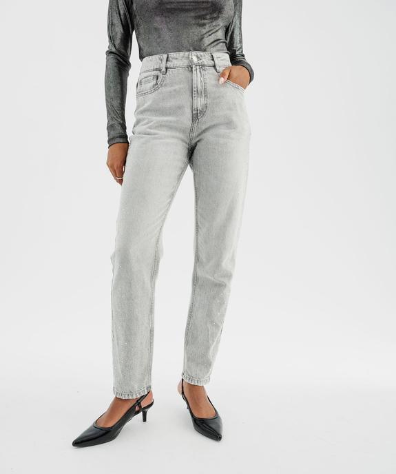 Jean straight délavé à strass femme vue1 - GEMO(FEMME PAP) - GEMO