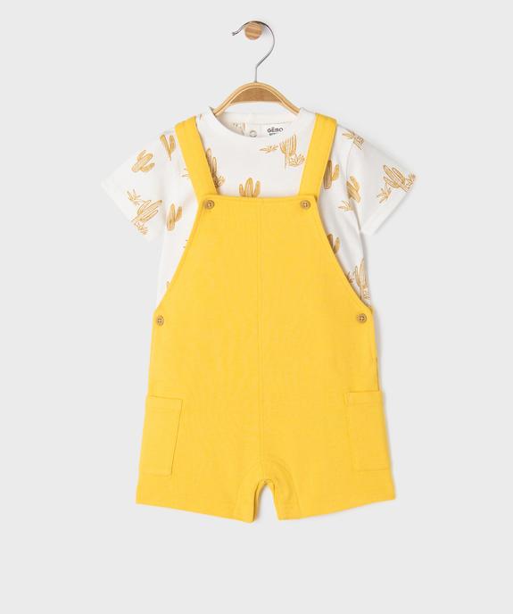 Ensemble 2 pièces bébé garçon tee-shirt et salopette en maille vue1 - GEMO(BEBE DEBT) - GEMO