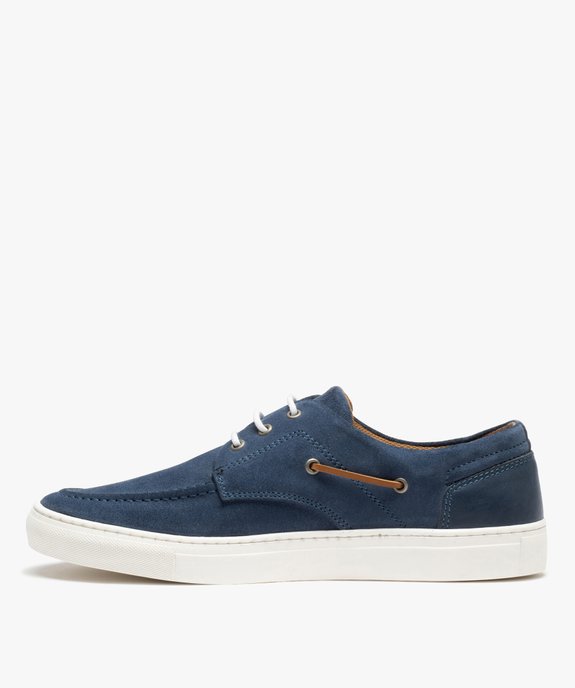 Chaussures bateau homme dessus en cuir uni à semelle contrastante - Taneo vue3 - TANEO - GEMO