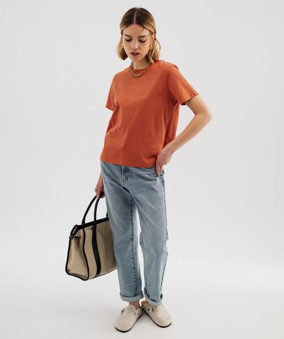 Tee-shirt manches courtes et col rond uni en coton résistant femme vue4 - GEMO(FEMME PAP) - GEMO