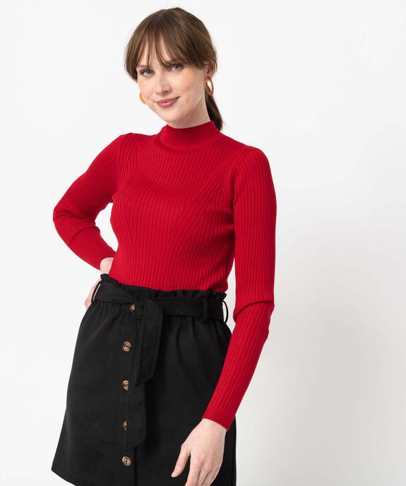 Pull femme en maille côtelée avec col montant vue1 - GEMO(FEMME PAP) - GEMO