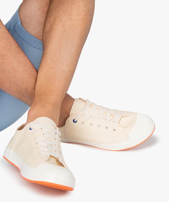 Baskets homme en toile unie à lacets et bout renforcé  vue1 - GEMO 4G HOMME - GEMO