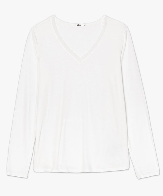 Tee-shirt femme à manches longues et col V en dentelle vue4 - GEMO 4G FEMME - GEMO