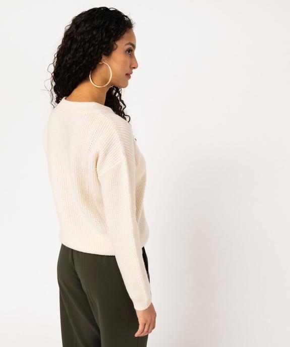 Pull grosse maille à col rond boutonné femme vue3 - GEMO(FEMME PAP) - GEMO